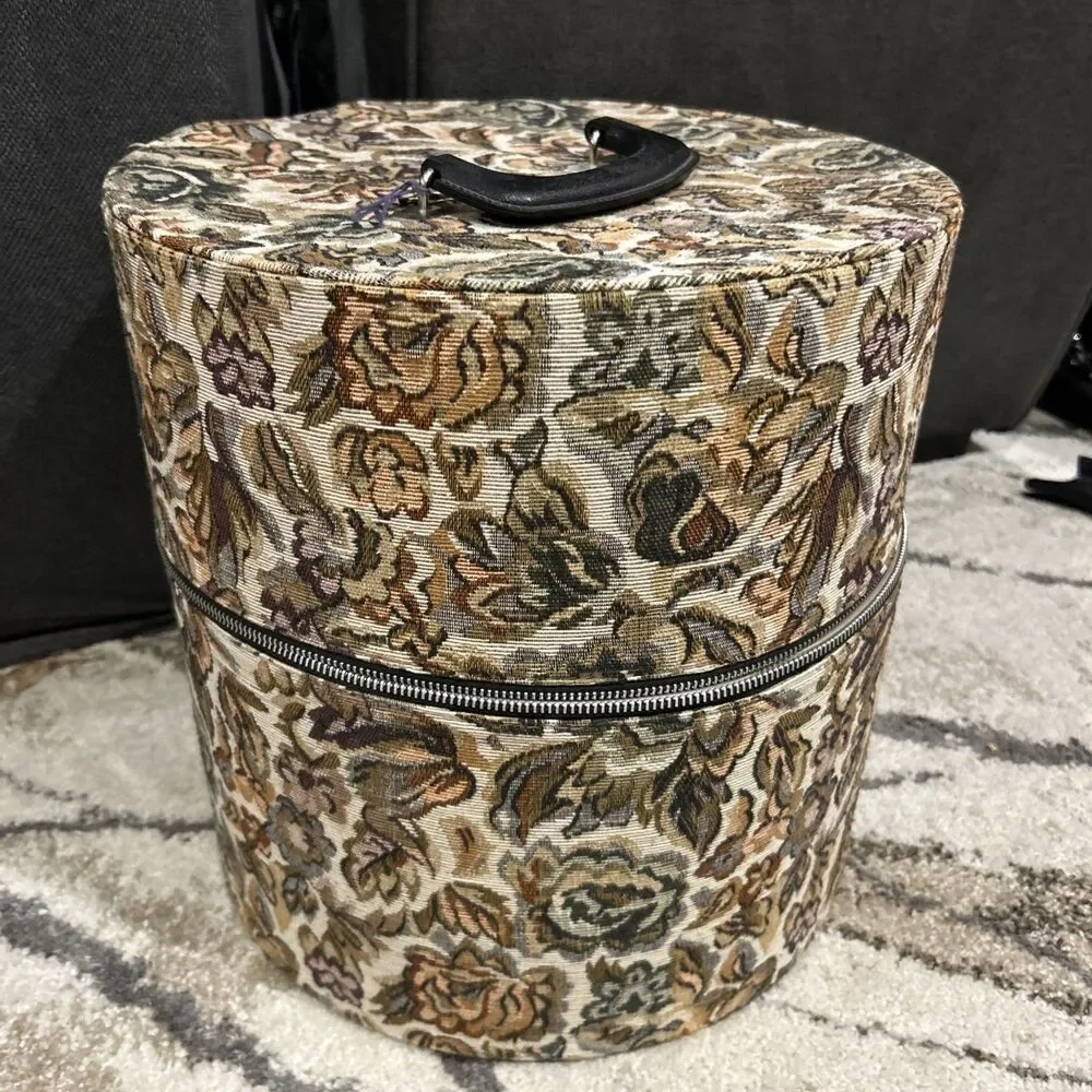 Vintage Floral Tapestry Zippered Hat or Wig Box 13